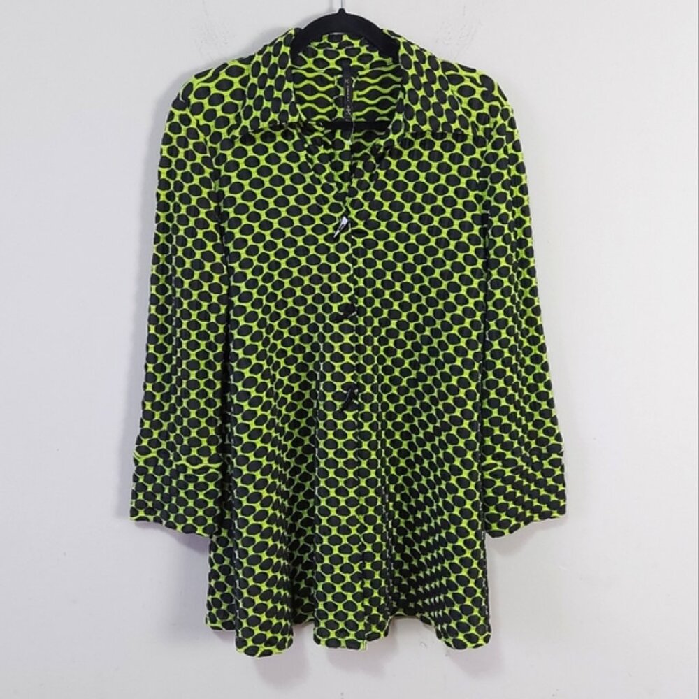 IC By Connie K Women Textured Geometric Split Back Button Jacket Small Green